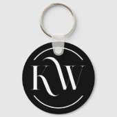 Elegante zwart-witte Initialen Button Sleutelhanger (Achterkant)