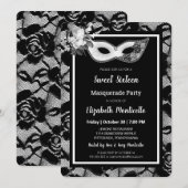 Elegante zwart/witte kant Sweet 16 Masquerade Part Kaart (Voorkant / Achterkant)