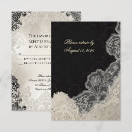 Elegante Zwart Witte Kanten Trouw RSVP Kaart