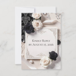 Elegante Zwart Witte Kanten Trouw RSVP Kaart