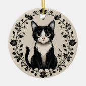 Elegante zwart-witte kat keramisch ornament (Voorkant)