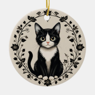Elegante zwart-witte kat keramisch ornament