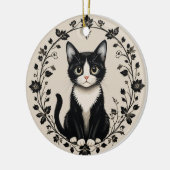 Elegante zwart-witte kat keramisch ornament (Links)