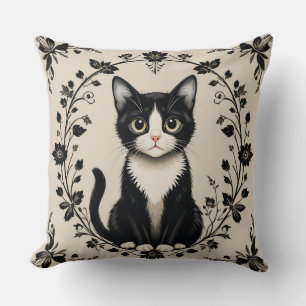 Elegante Zwart-Witte Kat Kussen