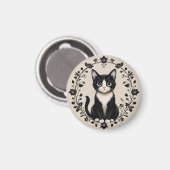 Elegante zwart-witte kat magneet (Voorkant / Achterkant)