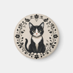 Elegante zwart-witte kat magneet