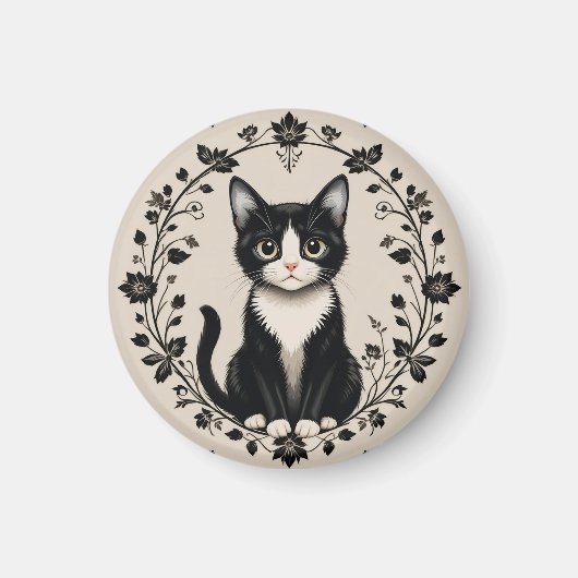 Elegante zwart-witte kat magneet (Voorkant)