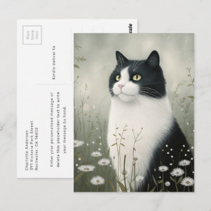 Elegante Zwart-Witte Kat Postkaart