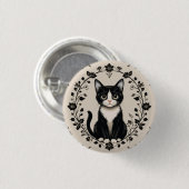 Elegante zwart-witte kat ronde button 3,2 cm (Voorkant /achterkant)