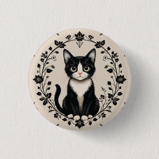 Elegante zwart-witte kat ronde button 3,2 cm (Voorkant)