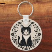 Elegante zwart-witte kat sleutelhanger (Voorkant)