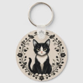 Elegante zwart-witte kat sleutelhanger (Achterkant)