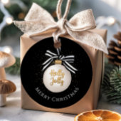 Elegante zwart-witte kerstbal bedankjes labels