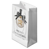 Elegante zwart-witte kerstbal klein cadeauzakje (Voorkant Gekanteld)