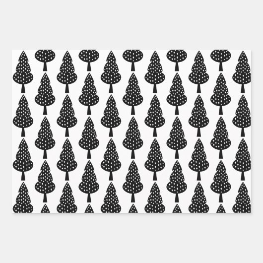 Elegante zwart witte kerstbomen inpakpapier vel (Voorkant 2)