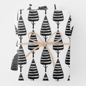 Elegante zwart witte kerstbomen inpakpapier vel (In situ)