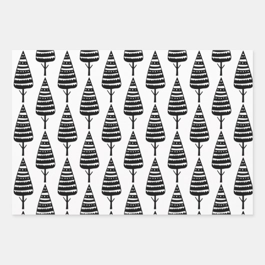 Elegante zwart witte kerstbomen inpakpapier vel (Voorkant)