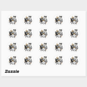 Elegante zwart-witte kerstversieringSticker Ronde Sticker