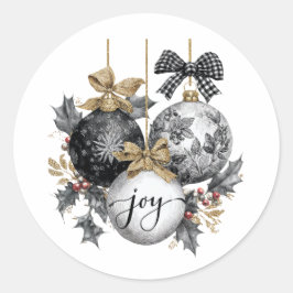 Elegante zwart-witte kerstversieringSticker Ronde Sticker
