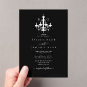 Elegante zwart witte kroonluchter monogram bruilof acryl uitnodigingen (Insitu (Draagbaar))