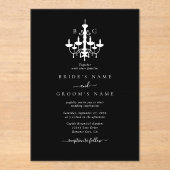 Elegante zwart witte kroonluchter monogram bruilof acryl uitnodigingen (Voorkant)