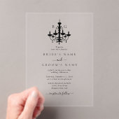 Elegante zwart witte kroonluchter monogram bruilof acryl uitnodigingen (Insitu (Draagbaar))