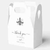 Elegante zwart witte kroonluchter monogram bruilof bedankdoosjes (Geopend)
