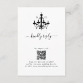 Elegante zwart witte kroonluchter monogram bruilof informatiekaartje (Voorkant)