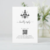 Elegante zwart witte kroonluchter monogram bruilof informatiekaartje (Staand voorkant)