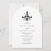 Elegante zwart witte kroonluchter monogram bruilof kaart (Voorkant)