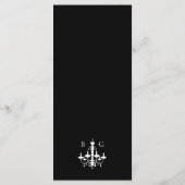 Elegante zwart witte kroonluchter monogram bruilof menu (Achterkant)
