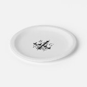 Elegante zwart witte kroonluchter monogram bruilof papieren bordje (Gekanteld)
