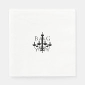 Elegante zwart witte kroonluchter monogram bruilof servet (Voorkant)