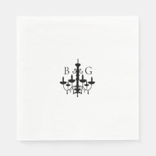 Elegante zwart witte kroonluchter monogram bruilof servet