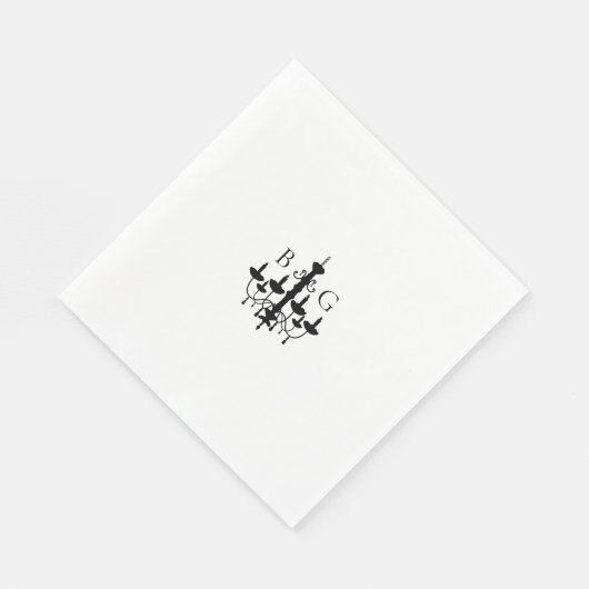 Elegante zwart witte kroonluchter monogram bruilof servet (Hoek)