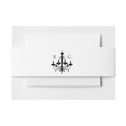 Elegante zwart witte kroonluchter monogram bruilof uitnodigingen wikkel (Voorkant Voorbeeld)