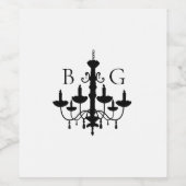 Elegante zwart witte kroonluchter monogram bruilof wijn etiket (Enkel label)