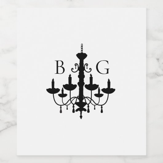Elegante zwart witte kroonluchter monogram bruilof wijn etiket (Enkel label)