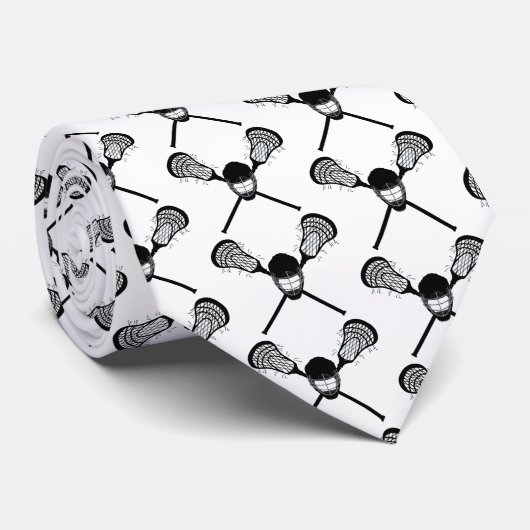 Elegante zwart-witte Lacrosse sticks Patroon Stropdas (Opgerold)