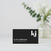 Elegante Zwart Witte Minimalistische QR Code Monog Visitekaartje (Staand voorkant)
