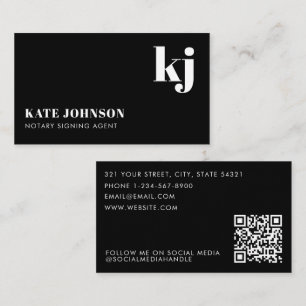 Elegante Zwart Witte Minimalistische QR Code Monog Visitekaartje