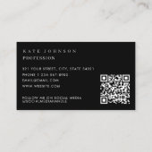 Elegante Zwart Witte Minimalistische QR-code Monog Visitekaartje (Achterkant)