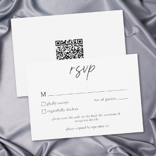 Elegante Zwart Witte Minimalistische Trouw-QR RSVP Kaartje