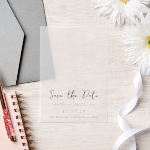 Elegante Zwart Witte Moderne Trouwkaart Save the D Vellum Uitnodigingen