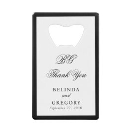 Elegante Zwart Witte Monogram Huwelijks Zitplaats  Creditkaart Flessenopener