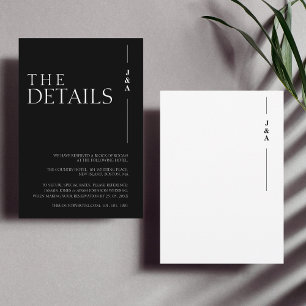 Elegante Zwart Witte Monogram Huwelijksdetails Informatiekaartje