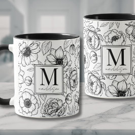 Elegante Zwart Witte Monogram Mok