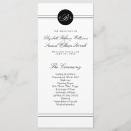 Elegante Zwart Witte Monogram Programma Kaartenrek Programmakaart