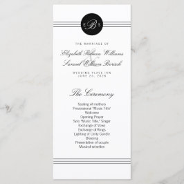 Elegante Zwart Witte Monogram Programma Kaartenrek Programmakaart