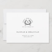 Elegante Zwart/Witte Monogram Wapen Huwelijk Save The Date (Voorkant)
